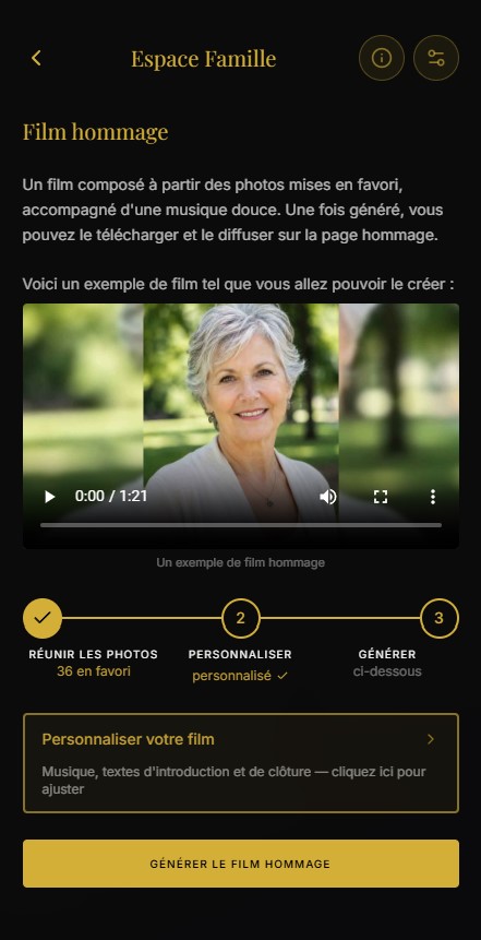 Parcours de création du film — Réunir, Personnaliser, Générer