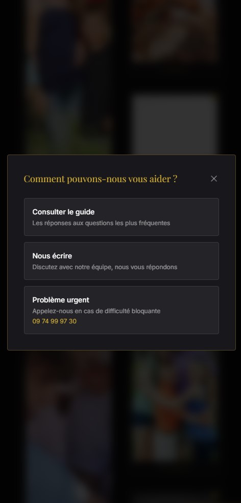 Modale SAV avec 3 canaux d'assistance