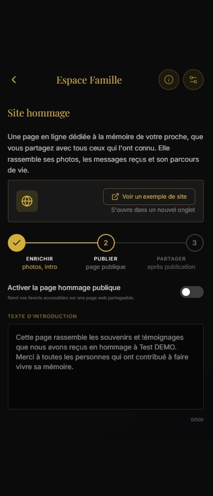 Parcours d'activation du site hommage
